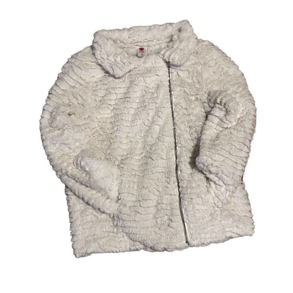 Total Girl White Faux Fur Zip Up Jacket Size L 14-16